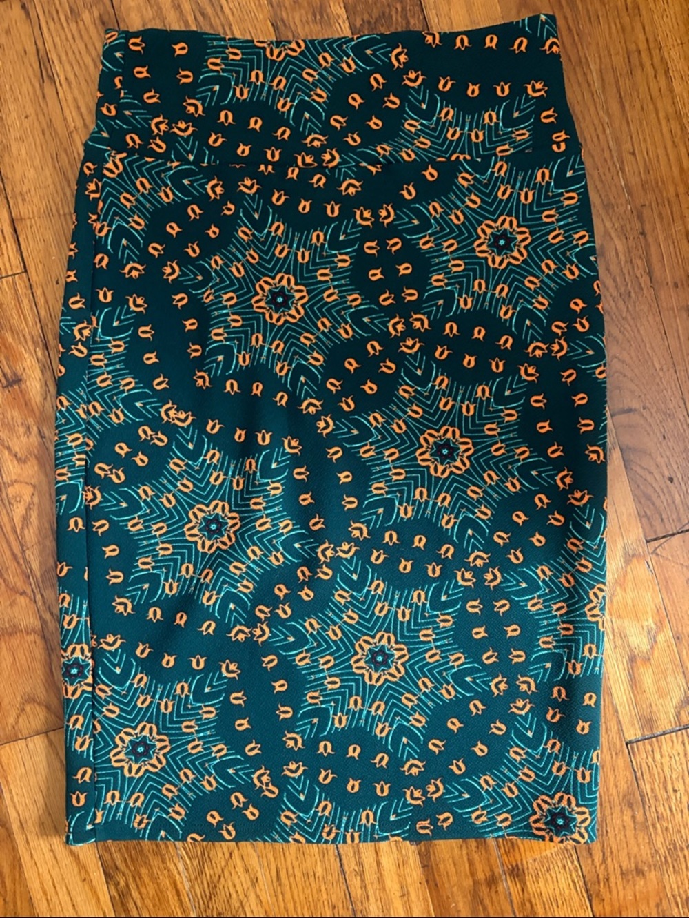 LuLaRoe Teal & Orange Geometric Pencil Skirt